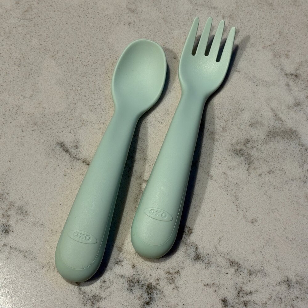 OXO Tot/Baby Plastic Fork and Spoon, Dishwasher Safe